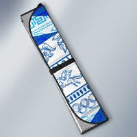 Greece Christmas Auto Sun Shade with Zeus Santa Greek Flag Lightning Bolt Gift Bag and Blue Yellow Pattern Design - Wonder Print Shop