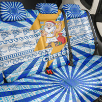 Greece Christmas Back Car Seat Cover with Zeus Santa Greek Flag Lightning Bolt Gift Bag and Blue Yellow Pattern Design - Wonder Print Shop