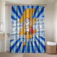 Greece Christmas Bathroom Set with Zeus Santa Greek Flag Lightning Bolt Gift Bag and Blue Yellow Pattern Design - Wonder Print Shop