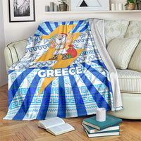 Greece Christmas Blanket with Zeus Santa Greek Flag Lightning Bolt Gift Bag and Blue Yellow Pattern Design - Wonder Print Shop