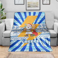 Greece Christmas Blanket with Zeus Santa Greek Flag Lightning Bolt Gift Bag and Blue Yellow Pattern Design - Wonder Print Shop