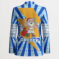Greece Christmas Blazer with Zeus Santa Greek Flag Lightning Bolt Gift Bag and Blue Yellow Pattern Design - Wonder Print Shop