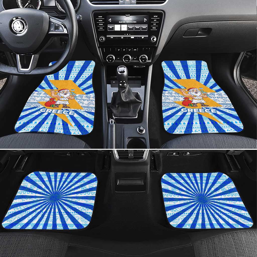 Greece Christmas Car Mats with Zeus Santa Greek Flag Lightning Bolt Gift Bag and Blue Yellow Pattern Design - Wonder Print Shop