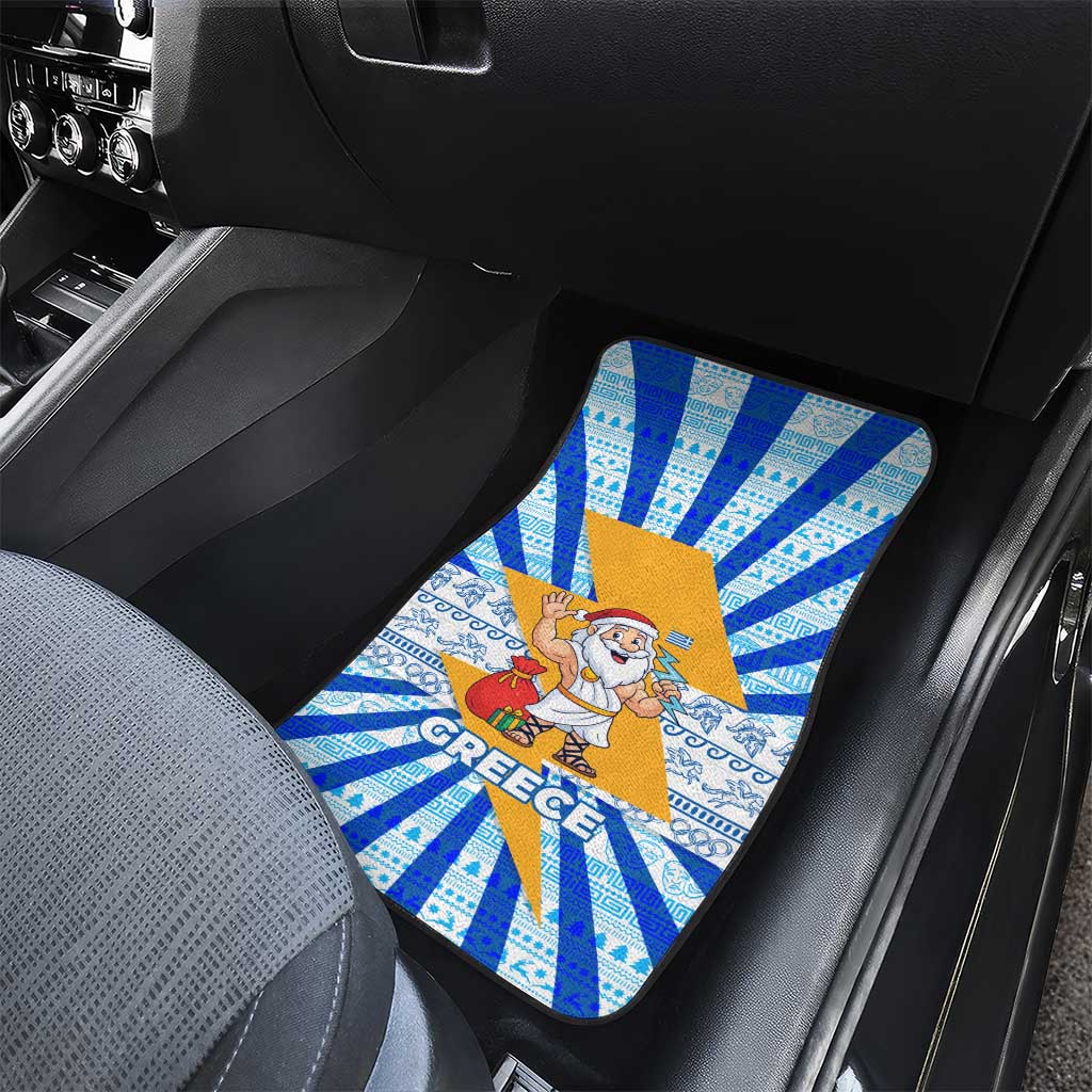 Greece Christmas Car Mats with Zeus Santa Greek Flag Lightning Bolt Gift Bag and Blue Yellow Pattern Design - Wonder Print Shop