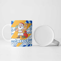 Greece Christmas Ceramic Mug with Zeus Santa Greek Flag Lightning Bolt Gift Bag and Blue Yellow Pattern Design - Wonder Print Shop