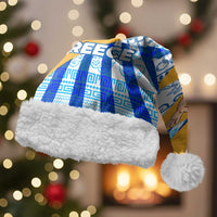 Greece Christmas Santa Hat with Zeus Santa Greek Flag Lightning Bolt Gift Bag and Blue Yellow Pattern Design - Wonder Print Shop