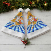 Greece Christmas Santa Hat with Zeus Santa Greek Flag Lightning Bolt Gift Bag and Blue Yellow Pattern Design - Wonder Print Shop