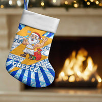 Greece Christmas Stocking with Zeus Santa Greek Flag Lightning Bolt Gift Bag and Blue Yellow Pattern Design - Wonder Print Shop