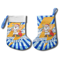 Greece Christmas Stocking with Zeus Santa Greek Flag Lightning Bolt Gift Bag and Blue Yellow Pattern Design - Wonder Print Shop