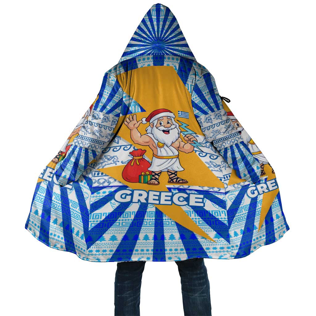 Greece Christmas Cloak with Zeus Santa Greek Flag Lightning Bolt Gift Bag and Blue Yellow Pattern Design - Wonder Print Shop