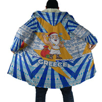 Greece Christmas Cloak with Zeus Santa Greek Flag Lightning Bolt Gift Bag and Blue Yellow Pattern Design - Wonder Print Shop