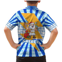 Greece Christmas Family Matching Mermaid Dress and Hawaiian Shirt with Zeus Santa Greek Flag Lightning Bolt Gift Bag and Blue Yellow Pattern Design - Wonder Print Shop