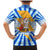 Greece Christmas Family Matching Mermaid Dress and Hawaiian Shirt with Zeus Santa Greek Flag Lightning Bolt Gift Bag and Blue Yellow Pattern Design - Wonder Print Shop