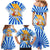 Greece Christmas Family Matching Mermaid Dress and Hawaiian Shirt with Zeus Santa Greek Flag Lightning Bolt Gift Bag and Blue Yellow Pattern Design - Wonder Print Shop