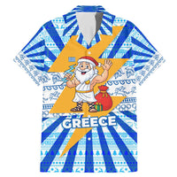 Greece Christmas Family Matching Mermaid Dress and Hawaiian Shirt with Zeus Santa Greek Flag Lightning Bolt Gift Bag and Blue Yellow Pattern Design - Wonder Print Shop