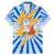 Greece Christmas Family Matching Mermaid Dress and Hawaiian Shirt with Zeus Santa Greek Flag Lightning Bolt Gift Bag and Blue Yellow Pattern Design - Wonder Print Shop