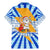 Greece Christmas Family Matching Mermaid Dress and Hawaiian Shirt with Zeus Santa Greek Flag Lightning Bolt Gift Bag and Blue Yellow Pattern Design - Wonder Print Shop