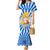 Greece Christmas Family Matching Mermaid Dress and Hawaiian Shirt with Zeus Santa Greek Flag Lightning Bolt Gift Bag and Blue Yellow Pattern Design - Wonder Print Shop
