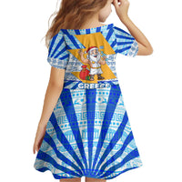 Greece Christmas Family Matching Off The Shoulder Long Sleeve Dress and Hawaiian Shirt with Zeus Santa Greek Flag Lightning Bolt Gift Bag and Blue Yellow Pattern Design - Wonder Print Shop