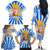 Greece Christmas Family Matching Off The Shoulder Long Sleeve Dress and Hawaiian Shirt with Zeus Santa Greek Flag Lightning Bolt Gift Bag and Blue Yellow Pattern Design - Wonder Print Shop