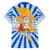 Greece Christmas Family Matching Off The Shoulder Long Sleeve Dress and Hawaiian Shirt with Zeus Santa Greek Flag Lightning Bolt Gift Bag and Blue Yellow Pattern Design - Wonder Print Shop