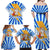 Greece Christmas Family Matching Off Shoulder Maxi Dress and Hawaiian Shirt with Zeus Santa Greek Flag Lightning Bolt Gift Bag and Blue Yellow Pattern Design - Wonder Print Shop
