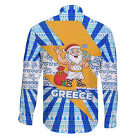 Greece Christmas Family Matching Off Shoulder Maxi Dress and Hawaiian Shirt with Zeus Santa Greek Flag Lightning Bolt Gift Bag and Blue Yellow Pattern Design - Wonder Print Shop