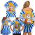 Greece Christmas Family Matching Off Shoulder Short Dress and Hawaiian Shirt with Zeus Santa Greek Flag Lightning Bolt Gift Bag and Blue Yellow Pattern Design - Wonder Print Shop
