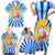 Greece Christmas Family Matching Short Sleeve Bodycon Dress and Hawaiian Shirt with Zeus Santa Greek Flag Lightning Bolt Gift Bag and Blue Yellow Pattern Design - Wonder Print Shop