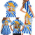 Greece Christmas Family Matching Short Sleeve Bodycon Dress and Hawaiian Shirt with Zeus Santa Greek Flag Lightning Bolt Gift Bag and Blue Yellow Pattern Design - Wonder Print Shop