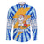 Greece Christmas Family Matching Short Sleeve Bodycon Dress and Hawaiian Shirt with Zeus Santa Greek Flag Lightning Bolt Gift Bag and Blue Yellow Pattern Design - Wonder Print Shop