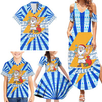 Greece Christmas Family Matching Summer Maxi Dress and Hawaiian Shirt with Zeus Santa Greek Flag Lightning Bolt Gift Bag and Blue Yellow Pattern Design - Wonder Print Shop