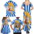 Greece Christmas Family Matching Summer Maxi Dress and Hawaiian Shirt with Zeus Santa Greek Flag Lightning Bolt Gift Bag and Blue Yellow Pattern Design - Wonder Print Shop