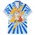 Greece Christmas Family Matching Summer Maxi Dress and Hawaiian Shirt with Zeus Santa Greek Flag Lightning Bolt Gift Bag and Blue Yellow Pattern Design - Wonder Print Shop