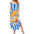 Greece Christmas Family Matching Summer Maxi Dress and Hawaiian Shirt with Zeus Santa Greek Flag Lightning Bolt Gift Bag and Blue Yellow Pattern Design - Wonder Print Shop