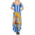 Greece Christmas Family Matching Summer Maxi Dress and Hawaiian Shirt with Zeus Santa Greek Flag Lightning Bolt Gift Bag and Blue Yellow Pattern Design - Wonder Print Shop