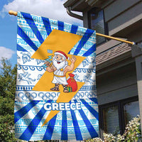 Greece Christmas Garden Flag with Zeus Santa Greek Flag Lightning Bolt Gift Bag and Blue Yellow Pattern Design - Wonder Print Shop