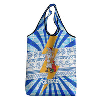 Greece Christmas Grocery Bag with Zeus Santa Greek Flag Lightning Bolt Gift Bag and Blue Yellow Pattern Design - Wonder Print Shop