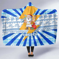 Greece Christmas Hooded Blanket with Zeus Santa Greek Flag Lightning Bolt Gift Bag and Blue Yellow Pattern Design - Wonder Print Shop