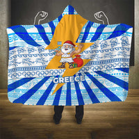 Greece Christmas Hooded Blanket with Zeus Santa Greek Flag Lightning Bolt Gift Bag and Blue Yellow Pattern Design - Wonder Print Shop