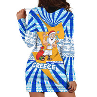 Greece Christmas Hoodie Dress with Zeus Santa Greek Flag Lightning Bolt Gift Bag and Blue Yellow Pattern Design - Wonder Print Shop