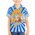 Greece Christmas Kid Hawaiian Shirt with Zeus Santa Greek Flag Lightning Bolt Gift Bag and Blue Yellow Pattern Design - Wonder Print Shop