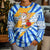 Greece Christmas Kid Ugly Christmas Sweater with Zeus Santa Greek Flag Lightning Bolt Gift Bag and Blue Yellow Pattern Design - Wonder Print Shop