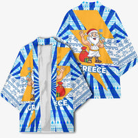 Greece Christmas Kimono with Zeus Santa Greek Flag Lightning Bolt Gift Bag and Blue Yellow Pattern Design - Wonder Print Shop