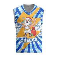 Greece Christmas Knitted V-Neck Vest with Zeus Santa Greek Flag Lightning Bolt Gift Bag and Blue Yellow Pattern Design - Wonder Print Shop