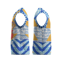 Greece Christmas Knitted V-Neck Vest with Zeus Santa Greek Flag Lightning Bolt Gift Bag and Blue Yellow Pattern Design - Wonder Print Shop