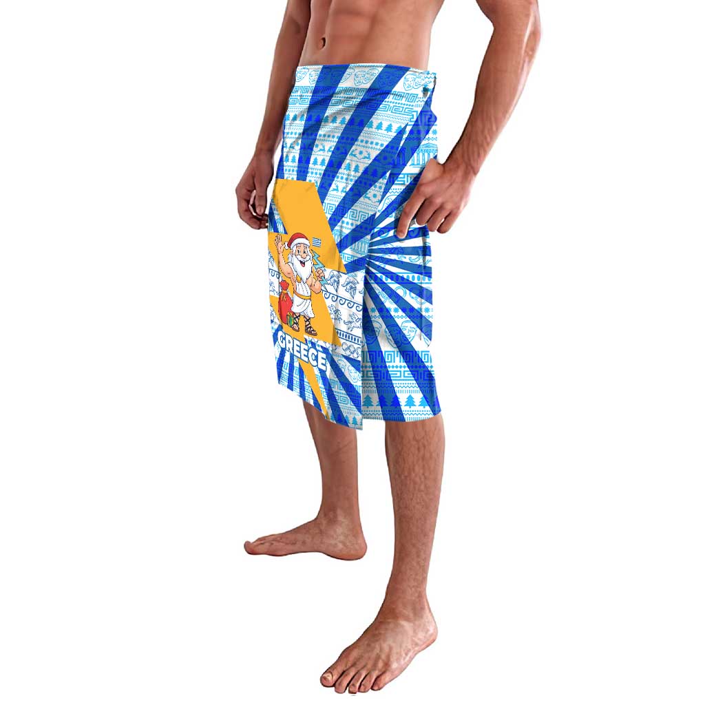Greece Christmas Lavalava with Zeus Santa Greek Flag Lightning Bolt Gift Bag and Blue Yellow Pattern Design - Wonder Print Shop
