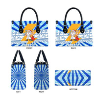 Greece Christmas Leather Bag with Zeus Santa Greek Flag Lightning Bolt Gift Bag and Blue Yellow Pattern Design - Wonder Print Shop