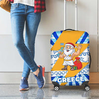 Greece Christmas Luggage Cover with Zeus Santa Greek Flag Lightning Bolt Gift Bag and Blue Yellow Pattern Design - Wonder Print Shop
