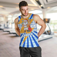 Greece Christmas Men Tank Top with Zeus Santa Greek Flag Lightning Bolt Gift Bag and Blue Yellow Pattern Design - Wonder Print Shop